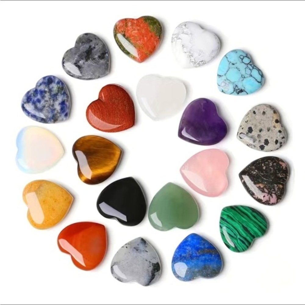 Set of 5 Mixed Lot Natural Crystal Hearts Hand Carved Quartz Crystal Healing